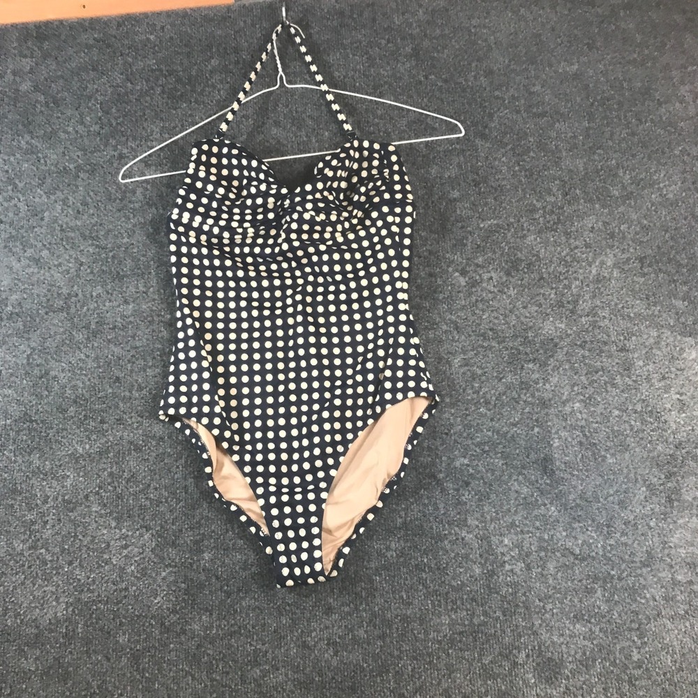 J.Crew One Piece Swimsuit Womens 4 Navy White Polka Dot Good Ruched Halter A1558
